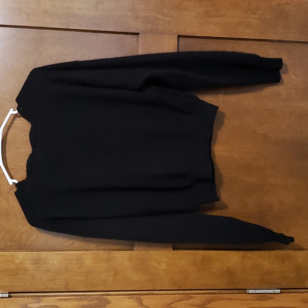 Angora/lamb's wool sweater with scalloped neckline and crochet open back.Bin#13